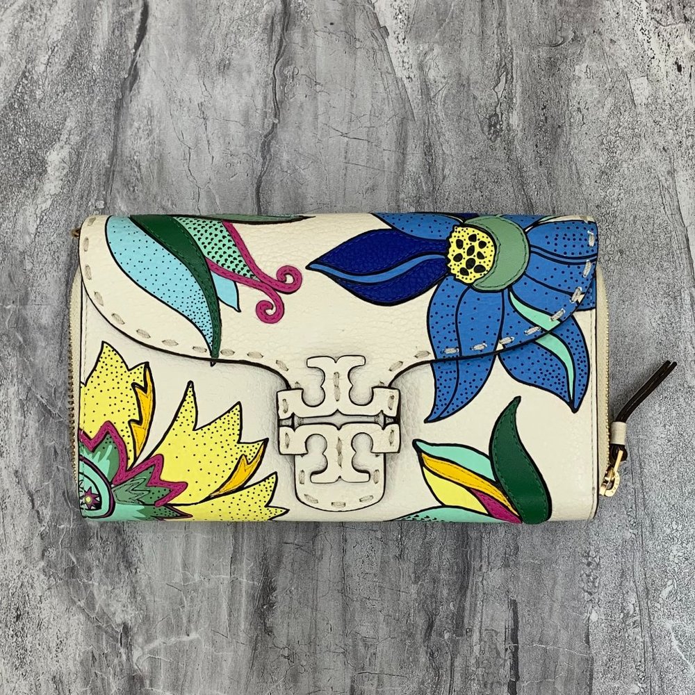 Tory Burch McGraw Floral Flap Wallet Fold Over Leather Crossbody Bag - Picture 2 of 11